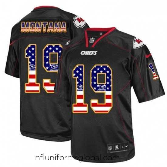 Divine Nike Kansas City Chiefs 19 Joe Montana Elite Black USA Flag Fashion NFL Jersey