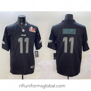 Alluring Philadelphia Eagles 11 A J  Brown Black 2025 Super Bowl LIX Patch Impact Vapor Untouchable Limited Stitched Football Jersey