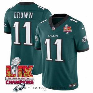 Sumptuous Philadelphia Eagles 11 A J  Brown Green 2025 Eagles Logo Super Bowl LIX Patch New F.U.S.E  Vapor Untouchable Limited Stitched Football Jersey