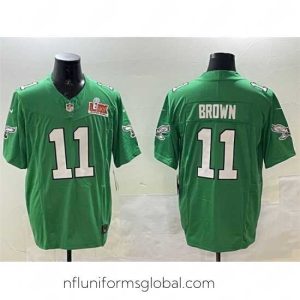 Ravishing Philadelphia Eagles 11 A J  Brown Green 2025 Super Bowl LIX Patch F.U.S.E  Throwback Vapor Untouchable Limited Stitched Football Jersey