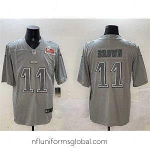 Alluring Philadelphia Eagles 11 A  J  Brown Grey 2025 Super Bowl LIX Patch Atmosphere Fashion Vapor Untouchable Limited Stitched Football Jersey
