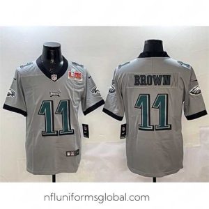 Ravishing Philadelphia Eagles 11 A  J  Brown Grey 2025 Super Bowl LIX Patch Vapor Untouchable Limited Stitched Football Jersey