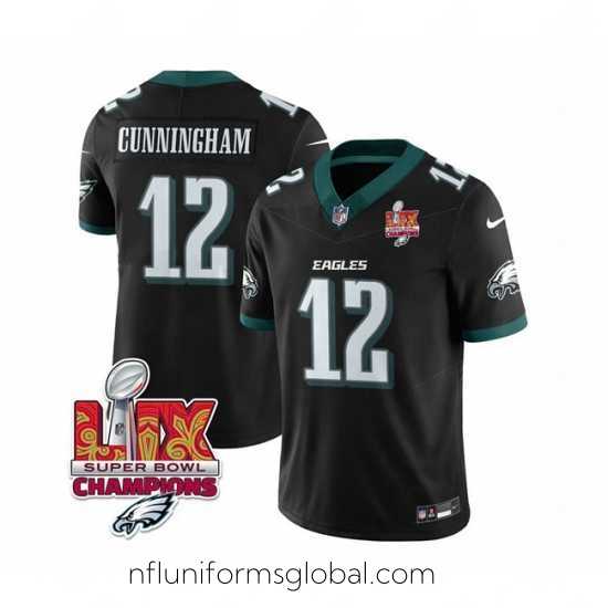 Irresistible Philadelphia Eagles 12 Randall Cunningham Black 2025 Eagles Logo Super Bowl LIX Patch New F.U.S.E Vapor Limited Stitched Football Jersey