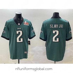Stunning Philadelphia Eagles 2 Darius Slay Jr  Green 2025 Super Bowl LIX Patch Vapor Untouchable Limited Stitched Football Jersey