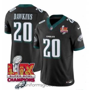 Alluring Philadelphia Eagles 20 Brian Dawkins Black 2025 Eagles Logo Super Bowl LIX Patch New F.U.S.E  Vapor Limited Stitched Football Jersey