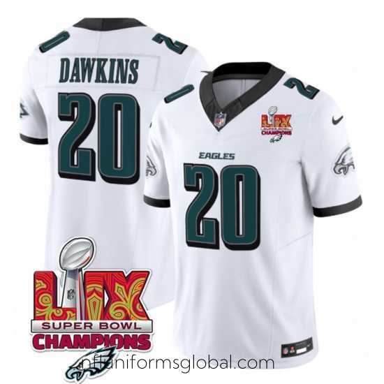 Irresistible Philadelphia Eagles 20 Brian Dawkins White 2025 Eagles Logo Super Bowl LIX Patch New F.U.S.E Vapor Limited Stitched Football Jersey