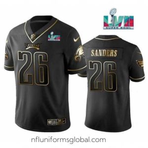 Ravishing Philadelphia Eagles 26 Miles Sanders Black Golden Super Bowl LVII Patch Edition Stitched Football Jersey