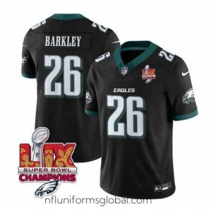 Ravishing Philadelphia Eagles 26 Saquon Barkley Black 2025 Eagles Logo Super Bowl LIX Patch New F.U.S.E  Vapor Untouchable Limited Stitched Football Jersey
