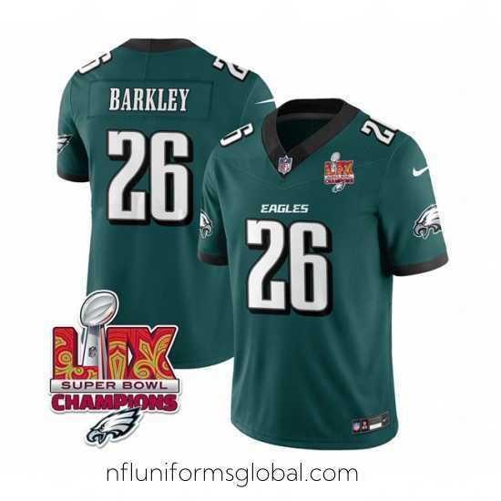 Stunning Philadelphia Eagles 26 Saquon Barkley Green 2025 Eagles Logo Super Bowl LIX Patch New F.U.S.E Vapor Untouchable Limited Stitched Football Jersey