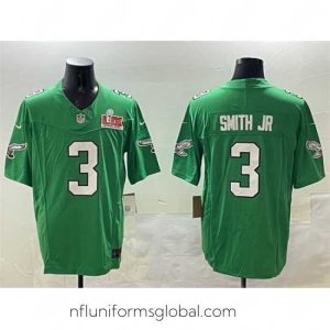 Divine Philadelphia Eagles 3 Nolan Smith Jr  Green 2025 Super Bowl LIX Patch F.U.S.E  Throwback Vapor Untouchable Limited Stitched Football Jersey