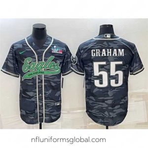 Gorgeous Philadelphia Eagles 55 Brandon Graham Grey Camo With Super Bowl LVII Patch Cool Base Stitched Baseball Jersey
