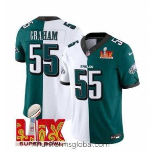 Divine Philadelphia Eagles 55 Brandon Graham White Green Split 2025 Super Bowl LIX Patch F.U.S.E  Vapor Untouchable Limited Stitched Football Jersey