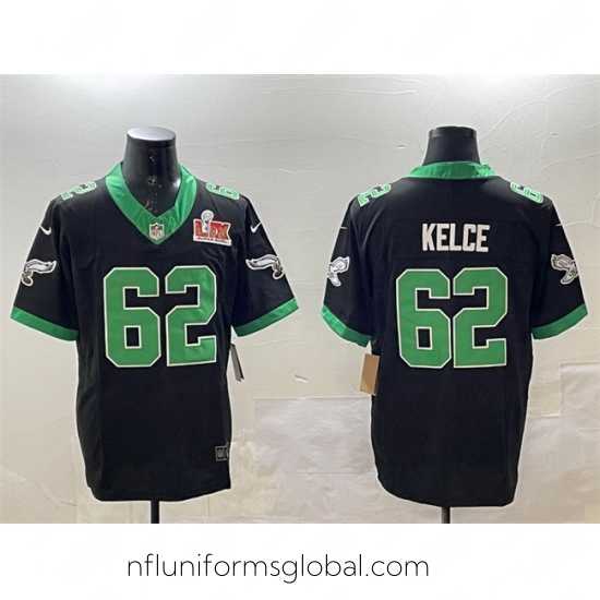 Exquisite Philadelphia Eagles 62 Jason Kelce Black 2025 Super Bowl LIX Patch F.U.S.E Vapor Untouchable Limited Stitched Football Jersey