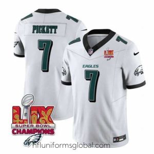 Alluring Philadelphia Eagles 7 Kenny Pickett White 2025 Eagles Logo Super Bowl LIX Patch New F.U.S.E  Vapor Limited Stitched Football Jersey