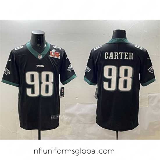 Sumptuous Philadelphia Eagles 98 Jalen Carter Black 2025 Super Bowl LIX Patch Vapor Untouchable Limited Stitched Football Jersey