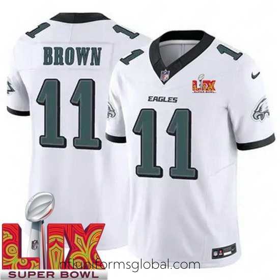 Captivating Philadelphia Eagles A.J. Brown #11 White 2024 2025 Super Bowl LIX F.U.S.E Stitched NFL Jersey