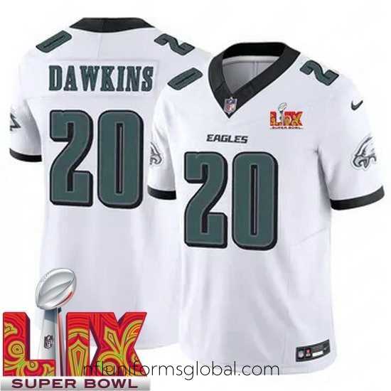 Exquisite Philadelphia Eagles Brian Dawkins #20 White 2024 2025 Super Bowl LIX F.U.S.E Stitched NFL Jersey