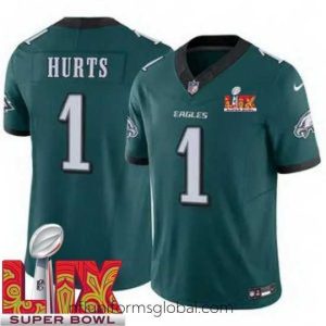 Divine Philadelphia Eagles Jalen Hurts #1 Green 2024 2025 Super Bowl LIX F.U.S.E Stitched NFL Jersey