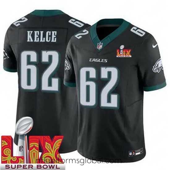 Captivating Philadelphia Eagles Jason Kelce #62 Black 2024 2025 Super Bowl LIX F.U.S.E Stitched NFL Jersey