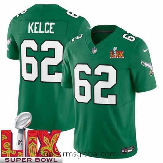 Exquisite Philadelphia Eagles Jason Kelce #62 Kelly Green 2024 2025 Super Bowl LIX F.U.S.E Stitched NFL Jersey