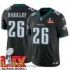 Divine Philadelphia Eagles Saquon Barkley #26 Black 2024 2025 Super Bowl LIX F.U.S.E Stitched NFL Jersey