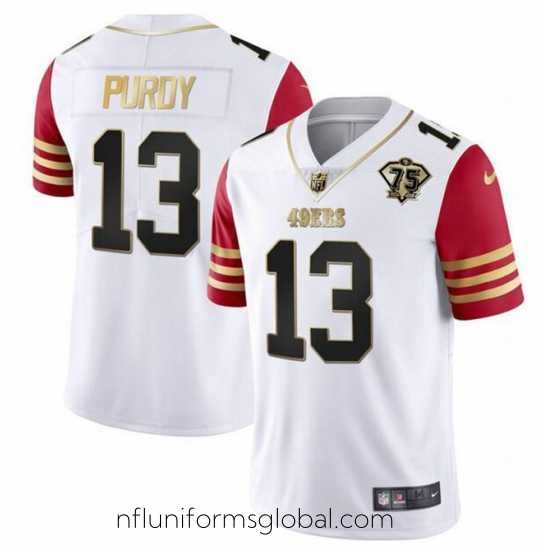 Alluring San Francisco 49ers 13 Brock Purdy White Red With 75th Anniversary Patch Stitched Jersey