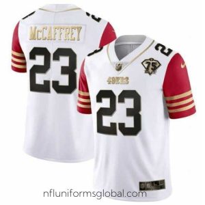 Exquisite San Francisco 49ers 23 Christian McCaffrey White Red With 75th Anniversary Patch Stitched Jersey