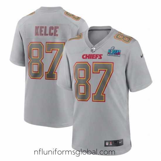 Stunning Toddler Kansas City Chiefs 87 Travis Kelce Grey Super Bowl LVII Patch Atmosphere Fashion Stitched Game Jersey