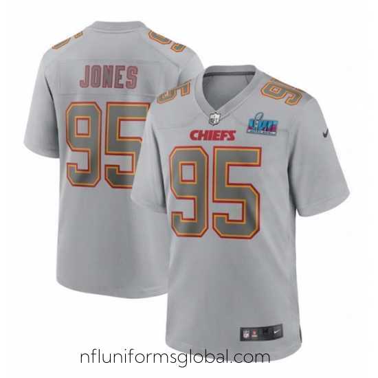 Sumptuous Toddler Kansas City Chiefs 95 Chris Jones Grey Super Bowl LVII Patch Atmosphere Fashion Stitched Game Jersey