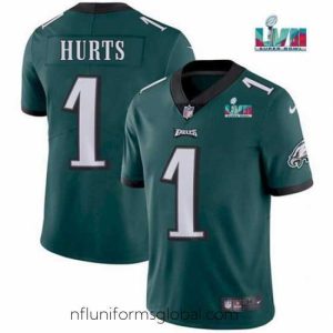 Sumptuous Toddler Philadelphia Eagles 1 Jalen Hurts Green Super Bowl LVII Patch Vapor Untouchable Limited Stitched Jersey