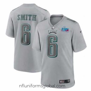Ravishing Toddler Philadelphia Eagles 6 DeVonta Smith Grey Super Bowl LVII Patch Atmosphere Fashion Stitched Game Jersey