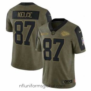 Gorgeous Men's Kansas City Chiefs Travis Kelce Nike Olive 2021 Salute To Service Limited Player Jersey