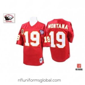 Ravishing Mitchell and Ness Kansas City Chiefs 19 Joe Montana Red 75th Anniversary Authentic Throwback NFL Jersey