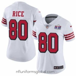 Stunning Nike 49ers 80 Jerry Rice White Rush Stitched NFL Vapor Untouchable Limited 2024 Super Bowl LVIII Jersey