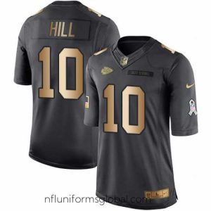 Divine Nike Chiefs #10 Tyreek Hill Black Stitched NFL Limited Gold Salute to Service Jersey