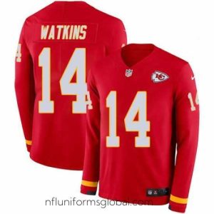 Captivating Nike Chiefs #14 Sammy Watkins Red Team Color Stitched NFL Limited Therma Long Sleeve Jersey