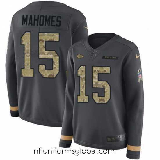 Sumptuous Nike Chiefs #15 Patrick Mahomes Anthracite Salute to Service Stitched NFL Limited Therma Long Sleeve Jersey