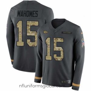 Sumptuous Nike Chiefs #15 Patrick Mahomes Anthracite Salute to Service Long Sleeve Jersey