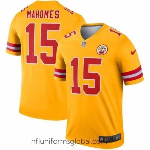 Gorgeous Nike Chiefs 15 Patrick Mahomes Gold Inverted Legend Jersey