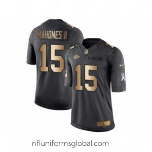 Exquisite Nike Chiefs 15 Patrick Mahomes II Black Stitched NFL Limited Gold Salute To Service Jersey