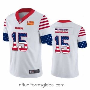 Captivating Nike Chiefs 15 Patrick Mahomes White USA Flag Fashion Limited Jersey