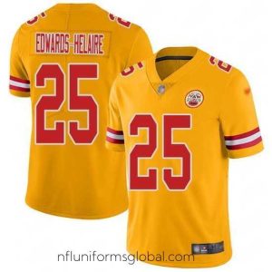 Gorgeous Nike Chiefs 25 Clyde Edwards Helaire Gold Stitched NFL Limited Inverted Legend Jersey
