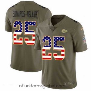 Stunning Nike Chiefs 25 Clyde Edwards Helaire Olive USA Flag Stitched NFL Limited 2017 Salute To Service Jersey