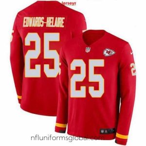 Stunning Nike Chiefs 25 Clyde Edwards Helaire Red Team Color Stitched NFL Limited Therma Long Sleeve Jersey
