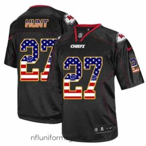 Exquisite Nike Chiefs #27 Kareem Hunt Black Mens Stitched NFL Elite USA Flag Fashion Jersey