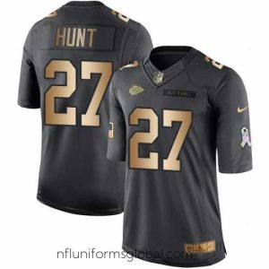 Sumptuous Nike Chiefs #27 Kareem Hunt Black Mens Stitched NFL Limited Gold Salute To Service Jersey