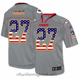 Sumptuous Nike Chiefs #27 Kareem Hunt Grey Mens Stitched NFL Elite USA Flag Fashion Jersey
