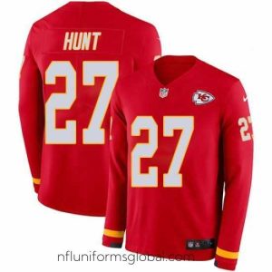 Captivating Nike Chiefs #27 Kareem Hunt Red Team Color Stitched NFL Limited Therma Long Sleeve Jersey