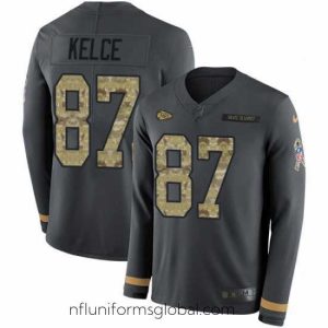 Exquisite Nike Chiefs #87 Travis Kelce Anthracite Salute to Service Long Sleeve Jersey