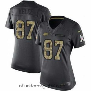 Exquisite Nike Chiefs #87 Travis Kelce Black Womens Stitched NFL Limited 2016 Salute to Service Jersey